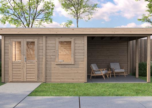 Lugarde Modern tuinhuis 28mm met overkapping Almere 388x388cm + 300cm