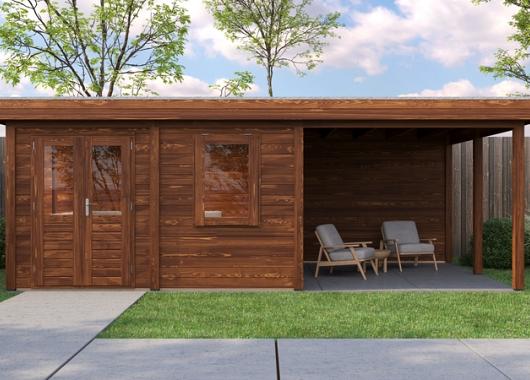 Lugarde Modern tuinhuis 28mm met overkapping Almere 388x388cm + 300cm