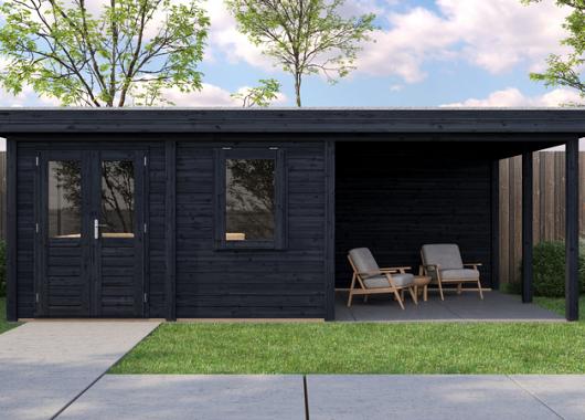 Lugarde Modern tuinhuis 28mm met overkapping Almere 388x388cm + 300cm