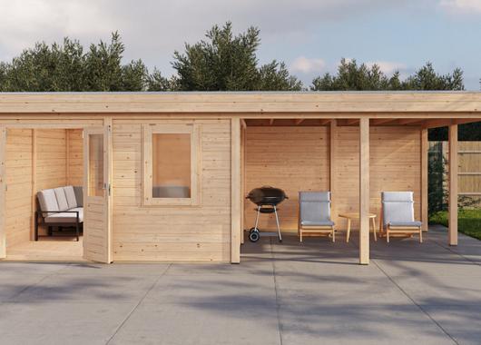 Lugarde Modern tuinhuis 44mm met overkapping Amstelveen 388x388cm + 400cm 