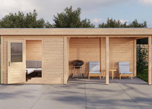 Lugarde Modern tuinhuis 44mm met overkapping Apeldoorn 300x250cm + 400cm