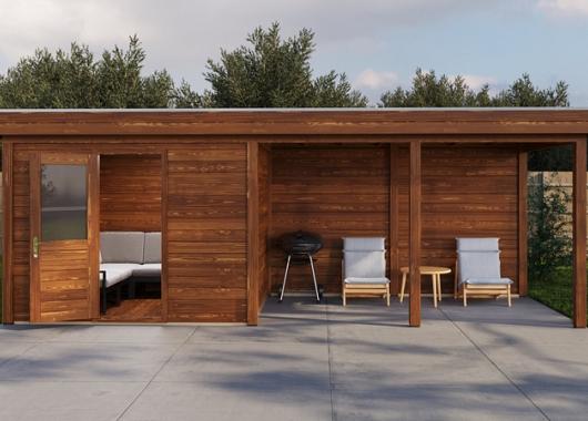 Lugarde Modern tuinhuis 28mm met overkapping Apeldoorn 300x250cm + 400cm