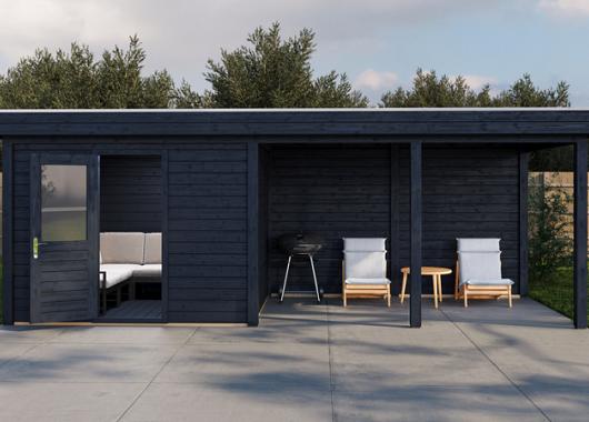 Lugarde Modern tuinhuis 44mm met overkapping Apeldoorn 300x250cm + 400cm