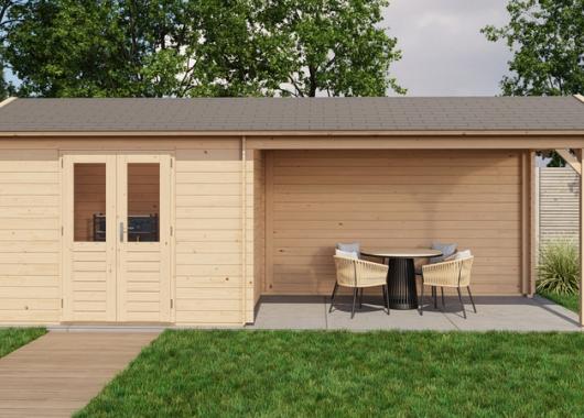 Lugarde Blokhut met overkapping Borne 300x250cm + 400cm 