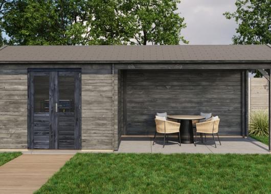 Lugarde Blokhut met overkapping Borne 300x250cm + 400cm 