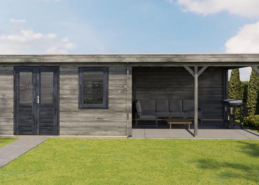 Lugarde Blokhut met overkapping Didam 400x400cm + 400cm