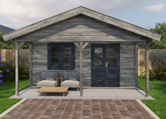 Lugarde Blokhut met overkapping Bennekom 500x400cm + 200cm 
