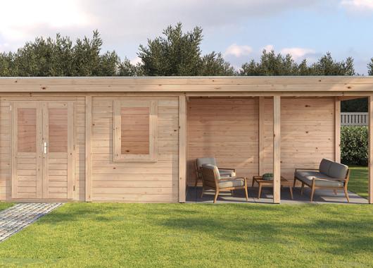 Lugarde Modern tuinhuis 28mm met overkapping Dronten 388x250cm + 400cm