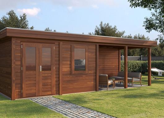 Lugarde Modern tuinhuis 44mm met overkapping Dronten 388x250cm + 400cm 