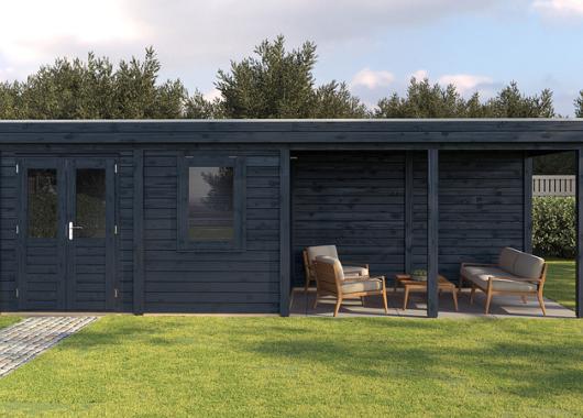 Lugarde Modern tuinhuis 28mm met overkapping Dronten 388x250cm + 400cm