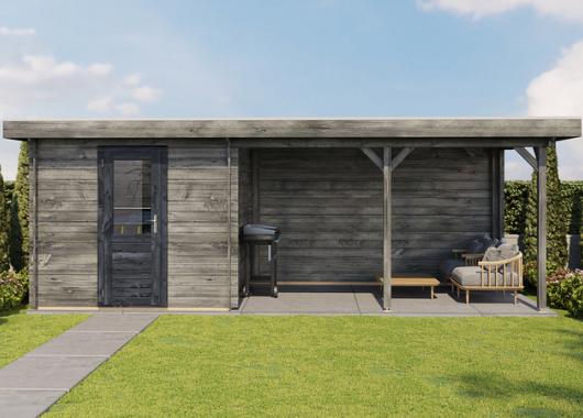 Lugarde Blokhut met overkapping Ede 250x250cm + 400cm