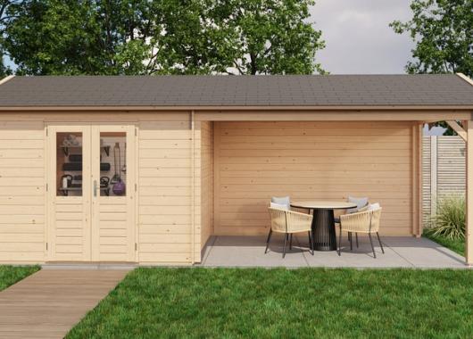 Lugarde Blokhut met overkapping Epe 300x300cm + 400cm