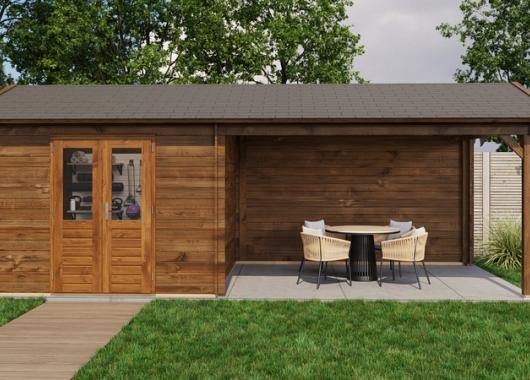 Lugarde Blokhut met overkapping Epe 300x300cm + 400cm