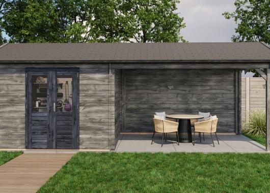 Lugarde Blokhut met overkapping Epe 300x300cm + 400cm