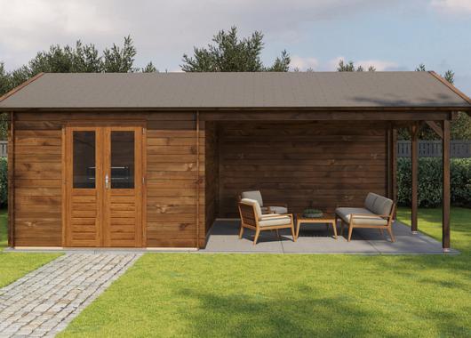 Lugarde Blokhut met overkapping Haaksbergen 300x400cm + 400cm