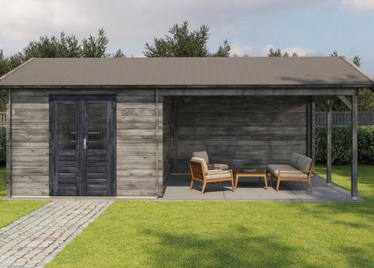 Lugarde Blokhut met overkapping Haaksbergen 300x400cm + 400cm
