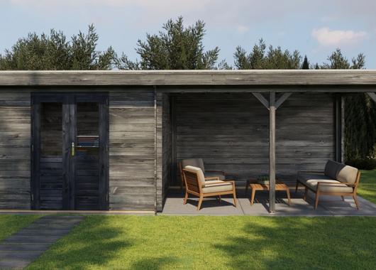 Lugarde Blokhut met overkapping Harderwijk 300x300cm + 400cm 