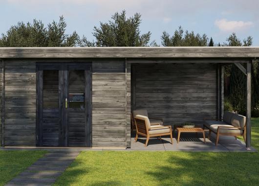 Lugarde Blokhut met overkapping Hilversum 300x300cm + 300cm