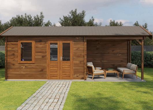 Lugarde Blokhut met overkapping Holten 400x300cm + 300cm