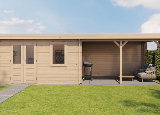 Lugarde Blokhut met overkapping Huissen 400x300cm + 400cm 