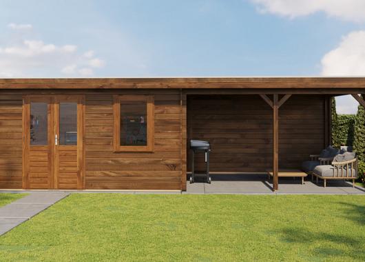 Lugarde Blokhut met overkapping Huissen 400x300cm + 400cm 