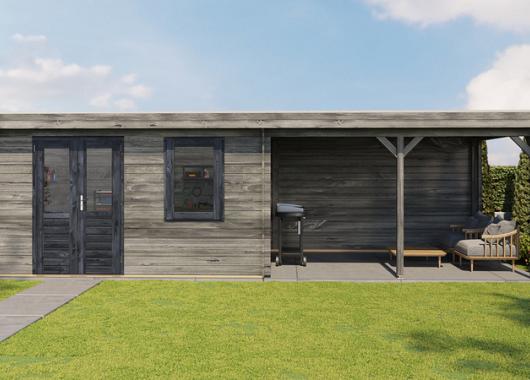 Lugarde Blokhut met overkapping Huissen 400x300cm + 400cm 