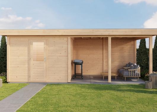 Lugarde Modern tuinhuis 44mm met overkapping Lelystad 300x300cm + 400cm