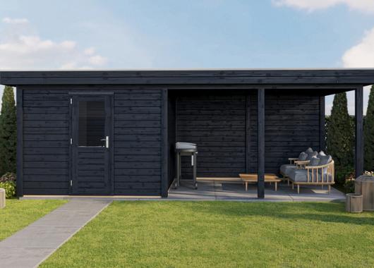 Lugarde Modern tuinhuis 44mm met overkapping Lelystad 300x300cm + 400cm