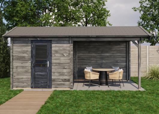 Lugarde Blokhut met overkapping Markelo 250x250cm + 300cm 