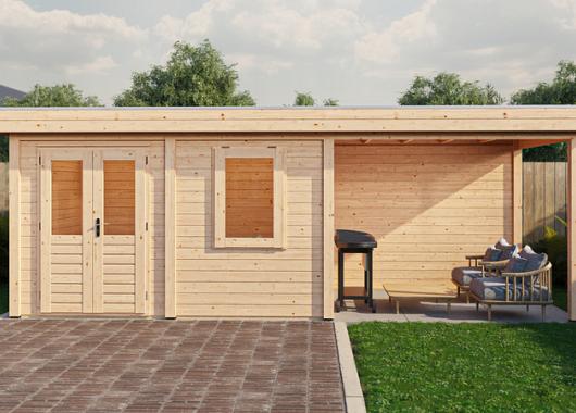 Lugarde Modern tuinhuis 28mm met overkapping Neerkant 388x250cm + 300cm