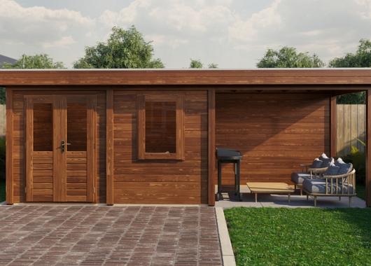 Lugarde Modern tuinhuis 44mm met overkapping Neerkant 388x250cm + 300cm