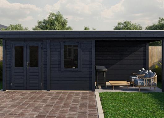 Lugarde Modern tuinhuis 28mm met overkapping Neerkant 388x250cm + 300cm