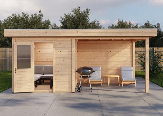 Lugarde Modern tuinhuis 44mm met overkapping Vught 250x250cm + 300cm