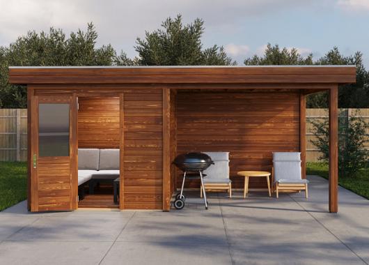 Lugarde Modern tuinhuis 44mm met overkapping Vught 250x250cm + 300cm