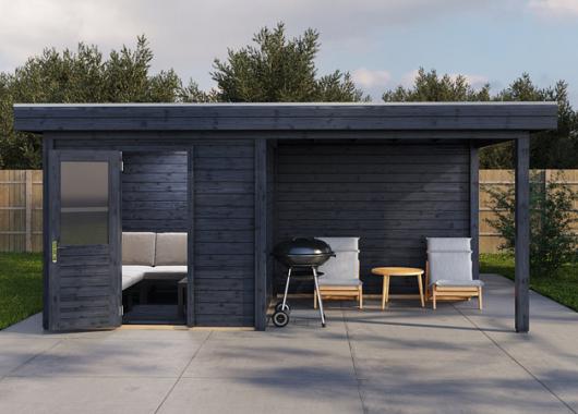 Lugarde Modern tuinhuis 44mm met overkapping Vught 250x250cm + 300cm