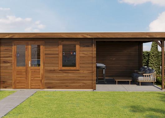 Lugarde Blokhut met overkapping Wehl 400x400cm + 300cm