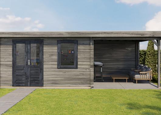 Lugarde Blokhut met overkapping Wehl 400x400cm + 300cm