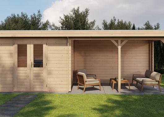 Lugarde Blokhut met overkapping Zandvoort 300x250cm + 400cm