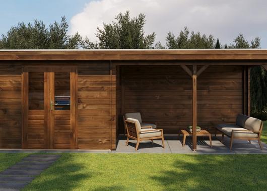 Lugarde Blokhut met overkapping Zandvoort 300x250cm + 400cm