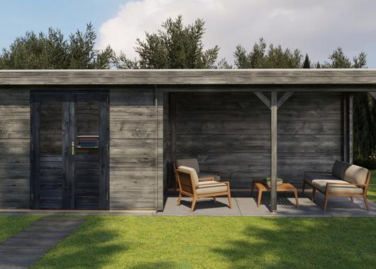 Lugarde Blokhut met overkapping Zandvoort 300x250cm + 400cm