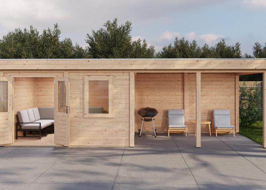 Lugarde Modern tuinhuis 44mm met overkapping Zutphen 388x300cm + 400cm