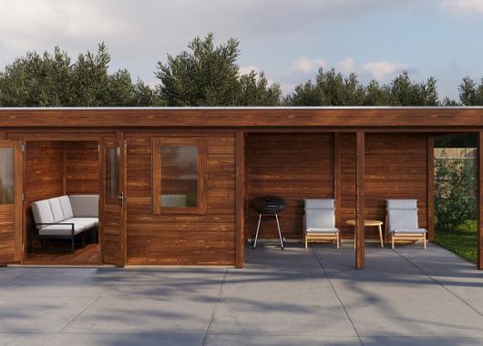 Lugarde Modern tuinhuis 44mm met overkapping Zutphen 388x300cm + 400cm