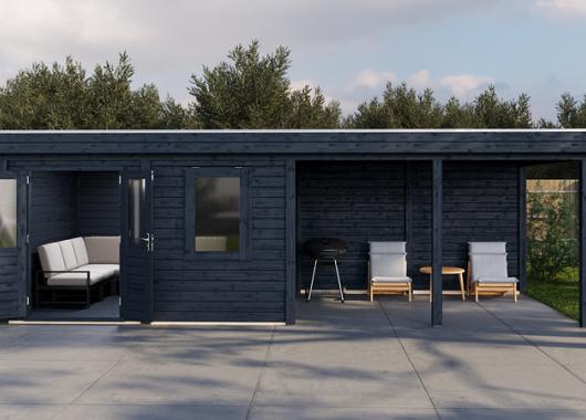 Lugarde Modern tuinhuis 44mm met overkapping Zutphen 388x300cm + 400cm