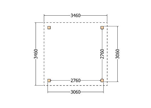 Constructiepakket plat dak | 3460x3460x2500mm | fijnbezaagd Douglas     CP-10.1000