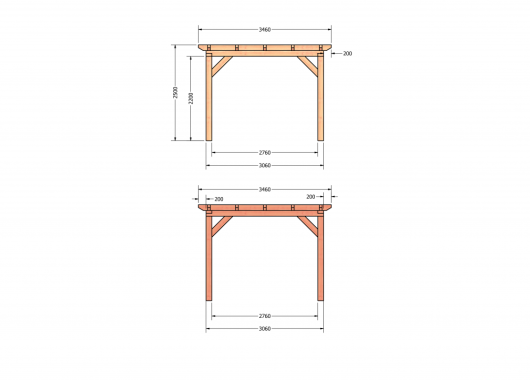 Constructiepakket plat dak | 3460x3460x2500mm | fijnbezaagd Douglas     CP-10.1000