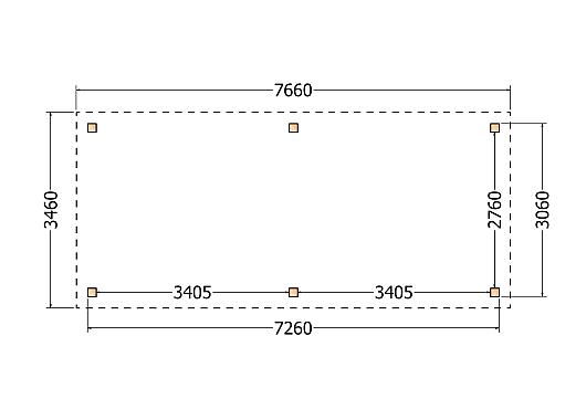 Constructiepakket plat dak | 7660x3460x2500mm | fijnbezaagd Douglas     CP-10.1010
