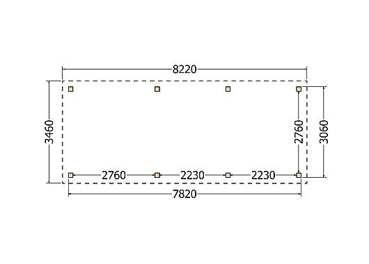 Constructiepakket plat dak | 8220x3460x2500mm | fijnbezaagd Douglas    CP-10.1013