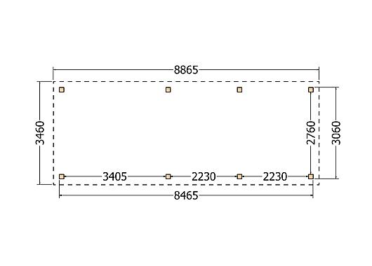 Constructiepakket plat dak | 8865x3460x2500mm | fijnbezaagd Douglas     CP-10.1014