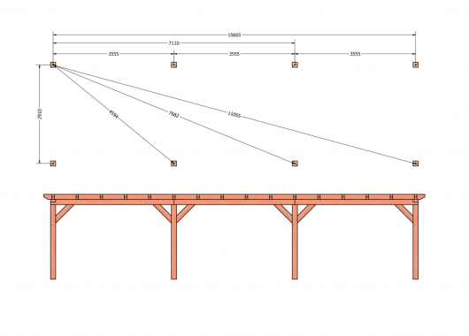 Constructiepakket plat dak | 11215x3460x2500mm | fijnbezaagd Douglas    CP-10.1017