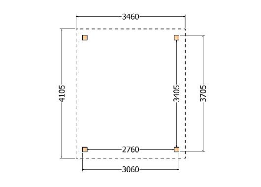 Constructiepakket plat dak | 3460x4105x2500mm | fijnbezaagd Douglas     CP-10.1025